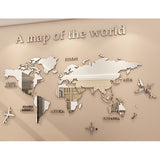 Acrylic Wall Stickers 3D World Map Wall Mirror Sticker for Office Study Living Room Bedroom Silver - 45-Degree Angle