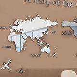 Acrylic Wall Stickers 3D World Map Wall Mirror Sticker for Office Study Living Room Bedroom Silver