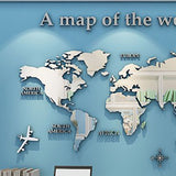 Acrylic Wall Stickers 3D World Map Wall Mirror Sticker for Office Study Living Room Bedroom Silver