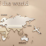 Acrylic Wall Stickers 3D World Map Wall Mirror Sticker for Office Study Living Room Bedroom Silver - Low Angle