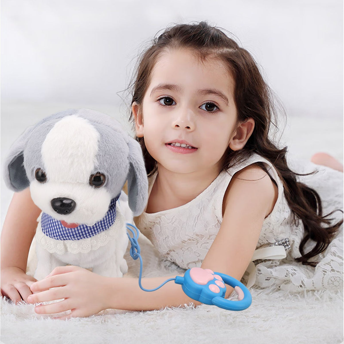 Walking and Barking Puppy Dog Toy Interactive Dancing Electronic Plush Pet with Remote Control Leash for Kids Grey