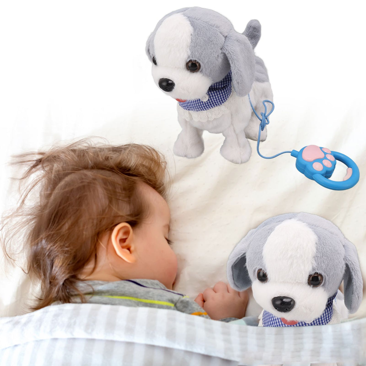 Walking and Barking Puppy Dog Toy Interactive Dancing Electronic Plush Pet with Remote Control Leash for Kids Grey