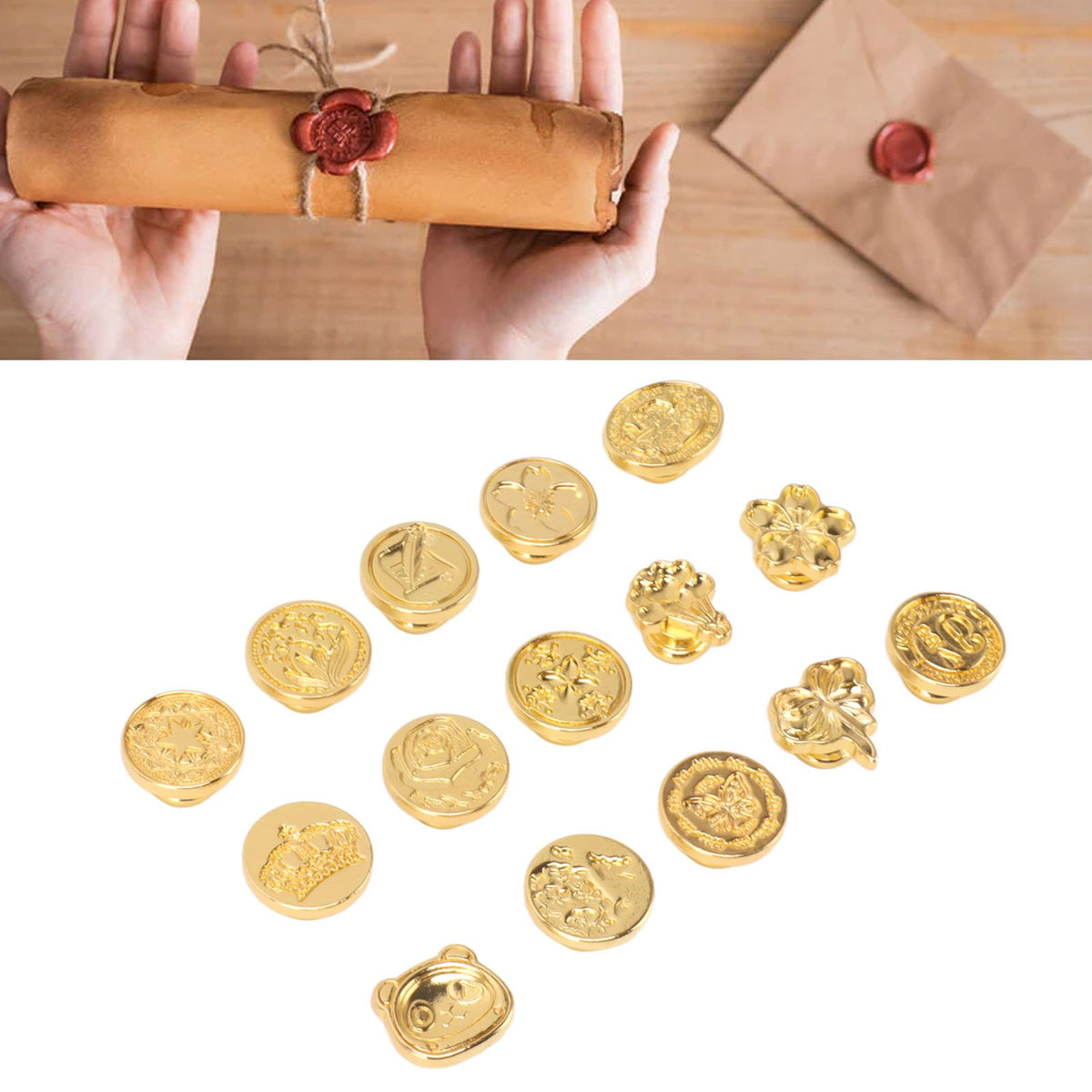 15pcs Wax Sealing Stamp Set Creative Special Shaped Sealing Wax Stamp Heads for Cards Envelopes Invitations Gift Packaging