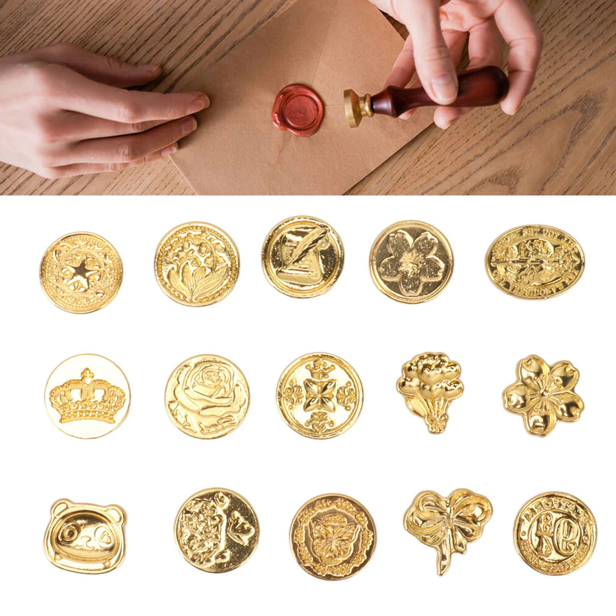 15pcs Wax Sealing Stamp Set Creative Special Shaped Sealing Wax Stamp Heads for Cards Envelopes Invitations Gift Packaging