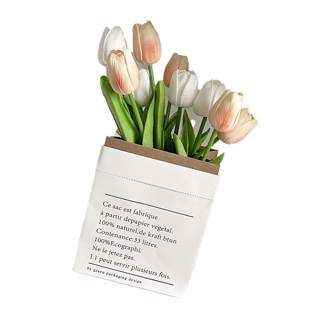 Artificial Flowers Tulipa Style Fine Details Colorfast Vibrant Colors Plastic Flowers for Office Living Room Photography White and Champagne