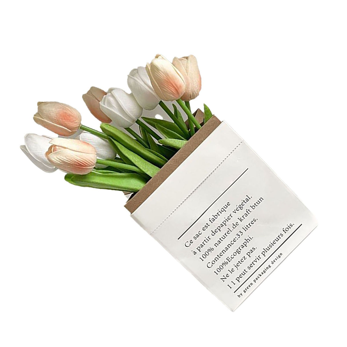 Artificial Flowers Tulipa Style Fine Details Colorfast Vibrant Colors Plastic Flowers for Office Living Room Photography White and Champagne
