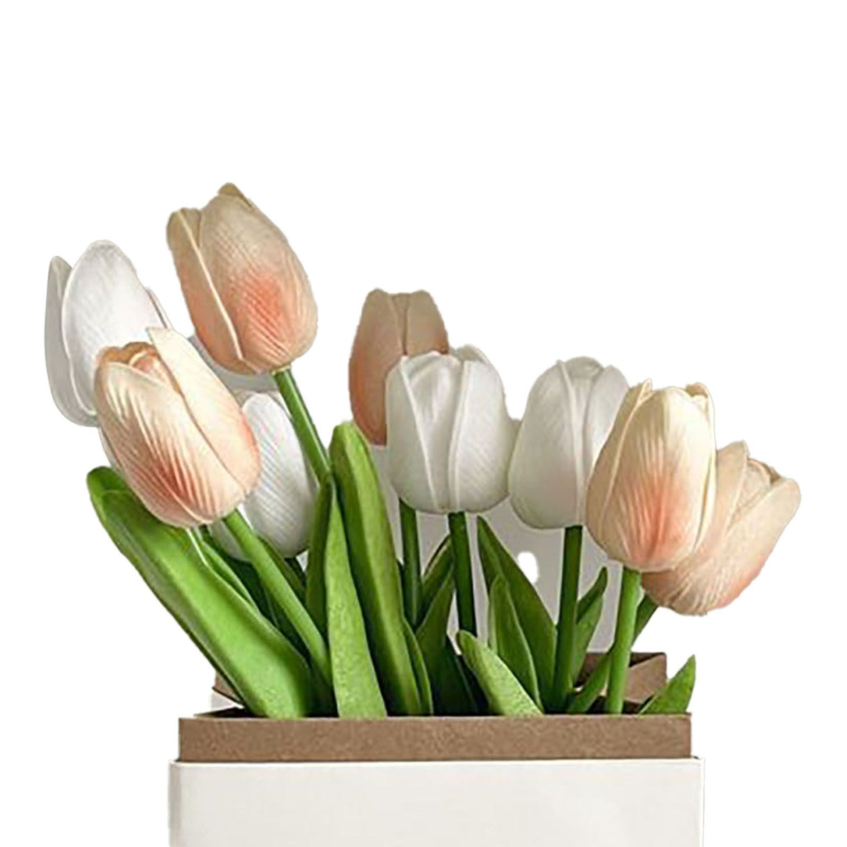 Artificial Flowers Tulipa Style Fine Details Colorfast Vibrant Colors Plastic Flowers for Office Living Room Photography White and Champagne