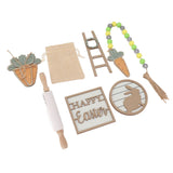 Easter Tiered Tray Decor Bunny Carrot String Bead Rolling Pin Ladder Wooden Easter Tray Decoration