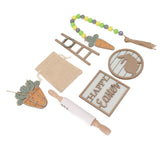 Easter Tiered Tray Decor Bunny Carrot String Bead Rolling Pin Ladder Wooden Easter Tray Decoration