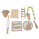Easter Tiered Tray Decor Bunny Carrot String Bead Rolling Pin Ladder Wooden Easter Tray Decoration