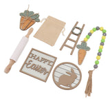 Easter Tiered Tray Decor Bunny Carrot String Bead Rolling Pin Ladder Wooden Easter Tray Decoration - 45-Degree Angle