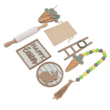 Easter Tiered Tray Decor Bunny Carrot String Bead Rolling Pin Ladder Wooden Easter Tray Decoration - Rear View