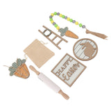 Easter Tiered Tray Decor Bunny Carrot String Bead Rolling Pin Ladder Wooden Easter Tray Decoration - Low Angle