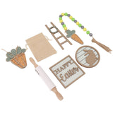 Easter Tiered Tray Decor Bunny Carrot String Bead Rolling Pin Ladder Wooden Easter Tray Decoration - Extra Image