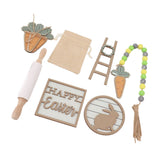 Easter Tiered Tray Decor Bunny Carrot String Bead Rolling Pin Ladder Wooden Easter Tray Decoration - Extra Image