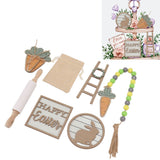 Easter Tiered Tray Decor Bunny Carrot String Bead Rolling Pin Ladder Wooden Easter Tray Decoration