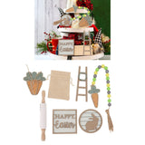 Easter Tiered Tray Decor Bunny Carrot String Bead Rolling Pin Ladder Wooden Easter Tray Decoration