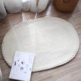 Bedroom Carpet Hand Woven Bedside Rug Study Living Room Oval Carpet Pure Color Floor Mat White - 45-Degree Angle