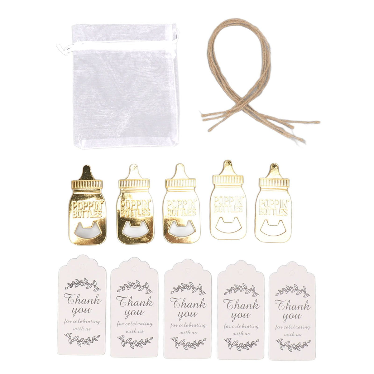 24 Set Baby Bottle Opener Zinc Alloy Cute Baby Bottle Shaped Bottle Opener Baby Shower Return Gift for Baby Shower Party Golden