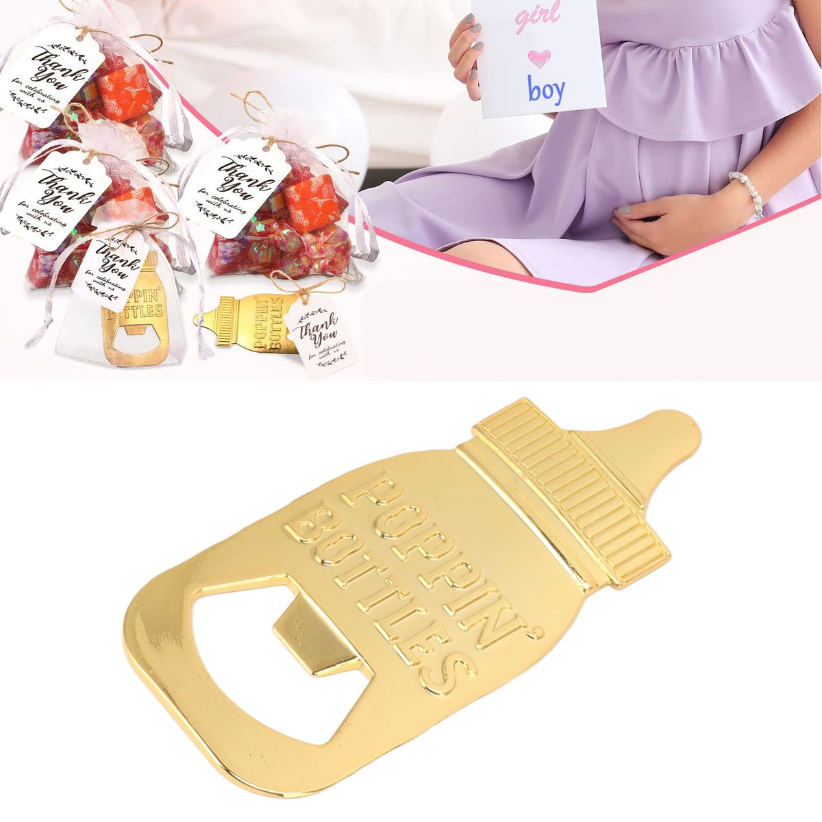 24 Set Baby Bottle Opener Zinc Alloy Cute Baby Bottle Shaped Bottle Opener Baby Shower Return Gift for Baby Shower Party Golden