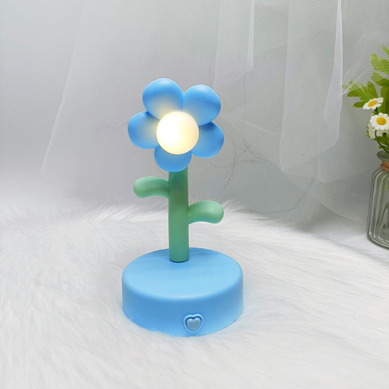 Table Lamp Cute Flower Night Light Portable Desk Lamp Decorative for Office Dorm Decor Blue