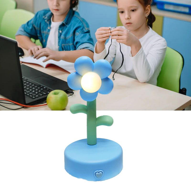 Table Lamp Cute Flower Night Light Portable Desk Lamp Decorative for Office Dorm Decor Blue
