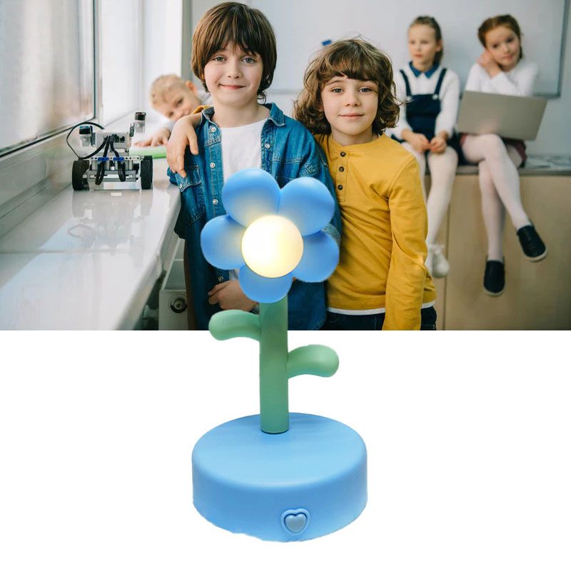 Table Lamp Cute Flower Night Light Portable Desk Lamp Decorative for Office Dorm Decor Blue
