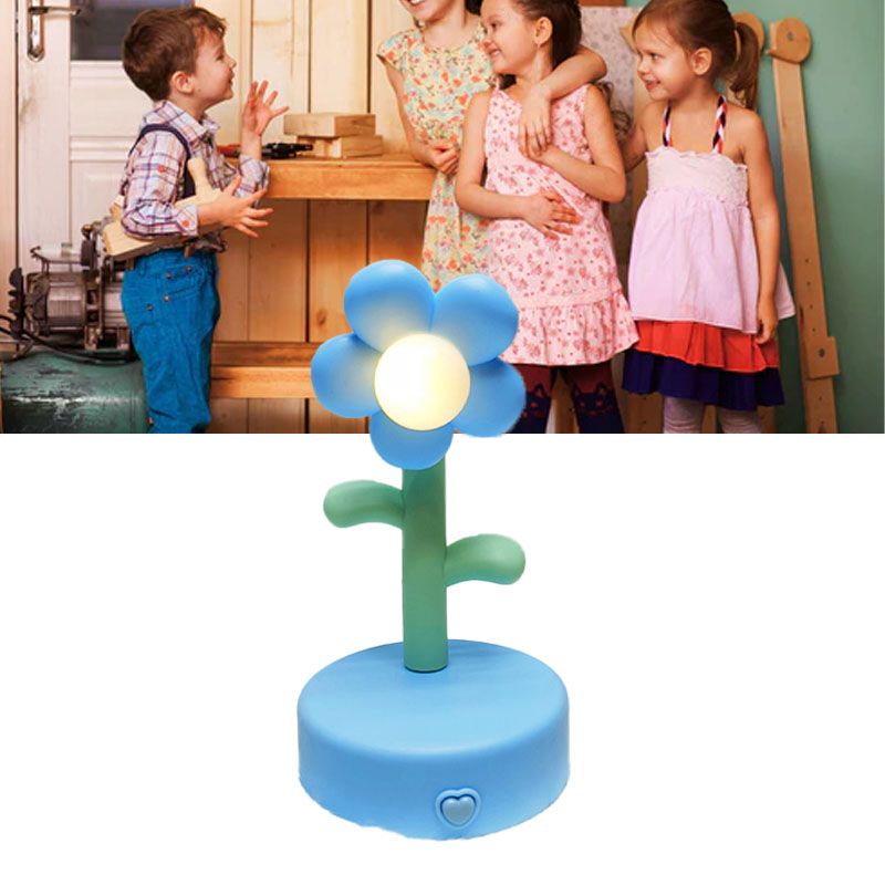 Table Lamp Cute Flower Night Light Portable Desk Lamp Decorative for Office Dorm Decor Blue