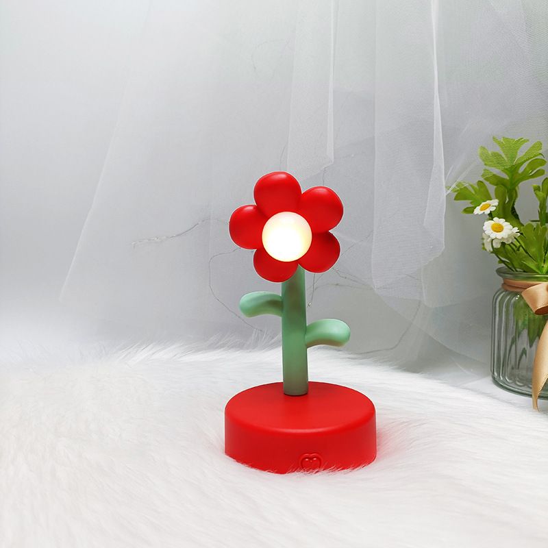 Table Lamp Cute Flower Night Light Portable Desk Lamp Decorative for Office Dorm Decor Red