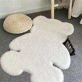 Cute Bedroom Rug Soft Bear Shaped Shaggy Floor Mat for Kids Teen Girls Room Floor Living Room White 45x60 - Rear View