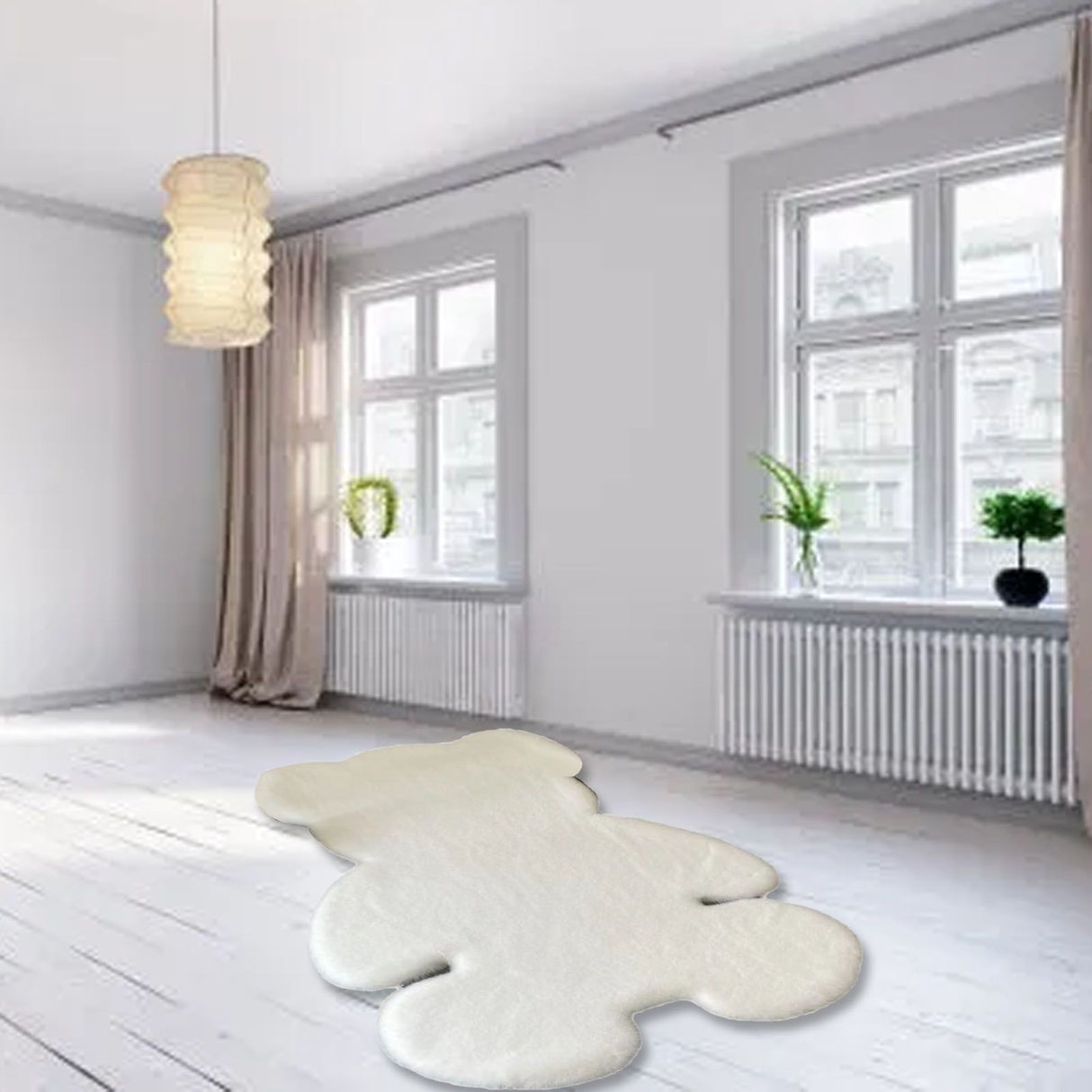 Cute Bedroom Rug Soft Bear Shaped Shaggy Floor Mat for Kids Teen Girls Room Floor Living Room White 45x60