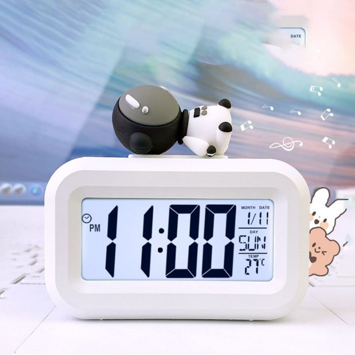Electronic Clock Cute Cartoon LED Screen Desktop Electronic Alarm Data Time Calendar Temperature Clock Spaceman