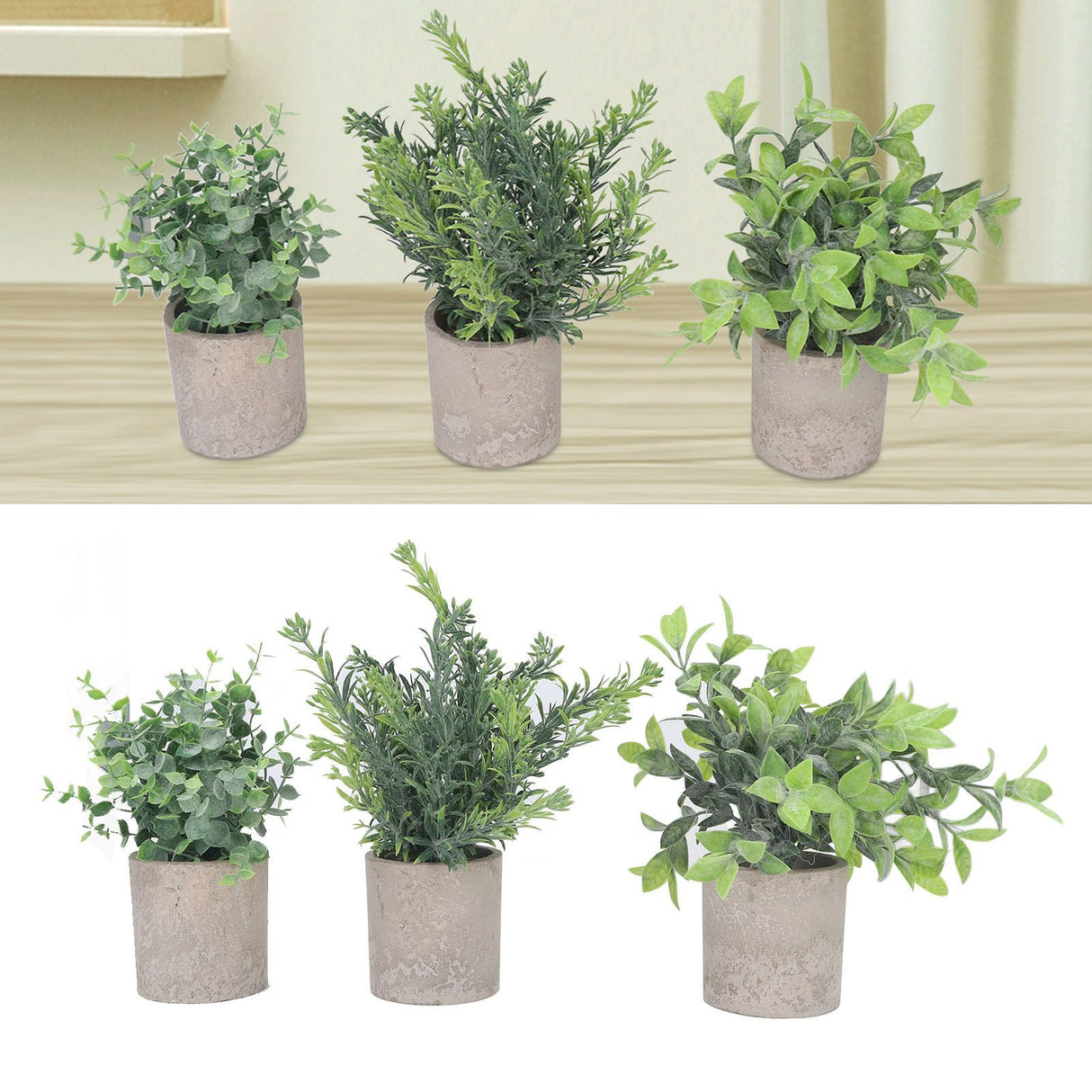 3 Pack Artificial Pot Plant Decorative Fake Faux Potted Eucalyptus Plants for Desktop Office
