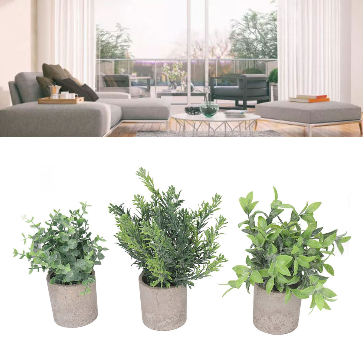 3 Pack Artificial Pot Plant Decorative Fake Faux Potted Eucalyptus Plants for Desktop Office