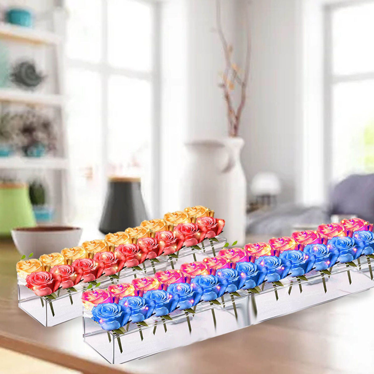 Clear Acrylic Flower Vase Multi Holes Elegant Decorative Long Rectangle Vase for Wedding Home Dining Table Decor 30cm/11.7in