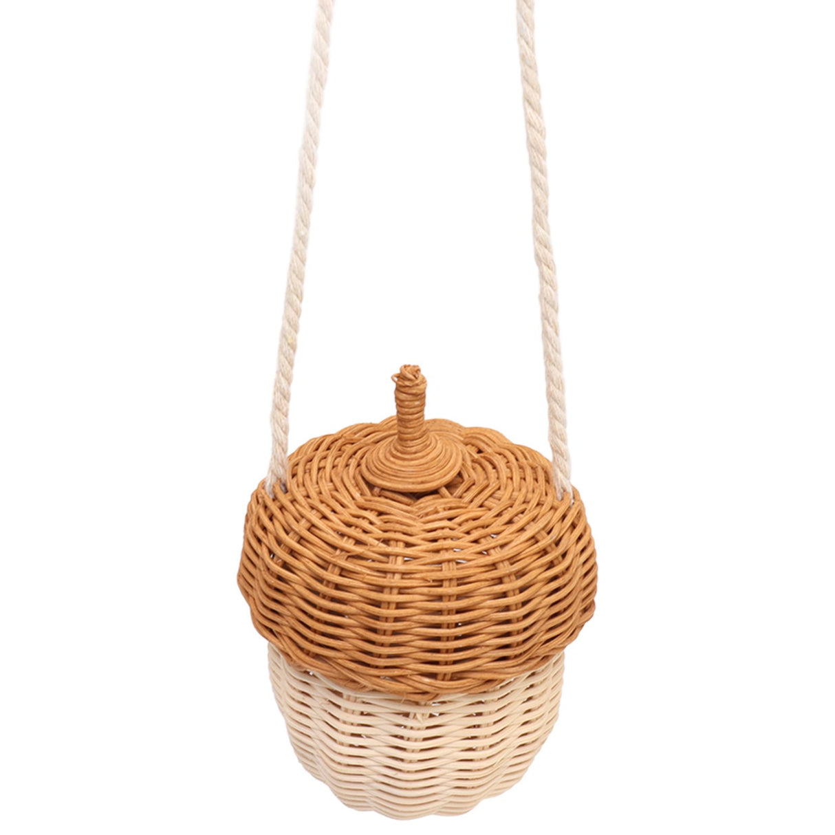 Kids Rattan Storage Basket Hand Woven Decorative Acorn Shaped Basket Bag for Boys Girls Photography Props Small Shoulder Bag