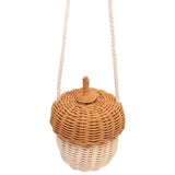 Kids Rattan Storage Basket Hand Woven Decorative Acorn Shaped Basket Bag for Boys Girls Photography Props Small Shoulder Bag