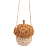 Kids Rattan Storage Basket Hand Woven Decorative Acorn Shaped Basket Bag for Boys Girls Photography Props Small Shoulder Bag