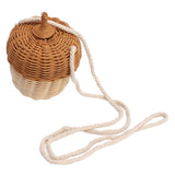 Kids Rattan Storage Basket Hand Woven Decorative Acorn Shaped Basket Bag for Boys Girls Photography Props Small Shoulder Bag