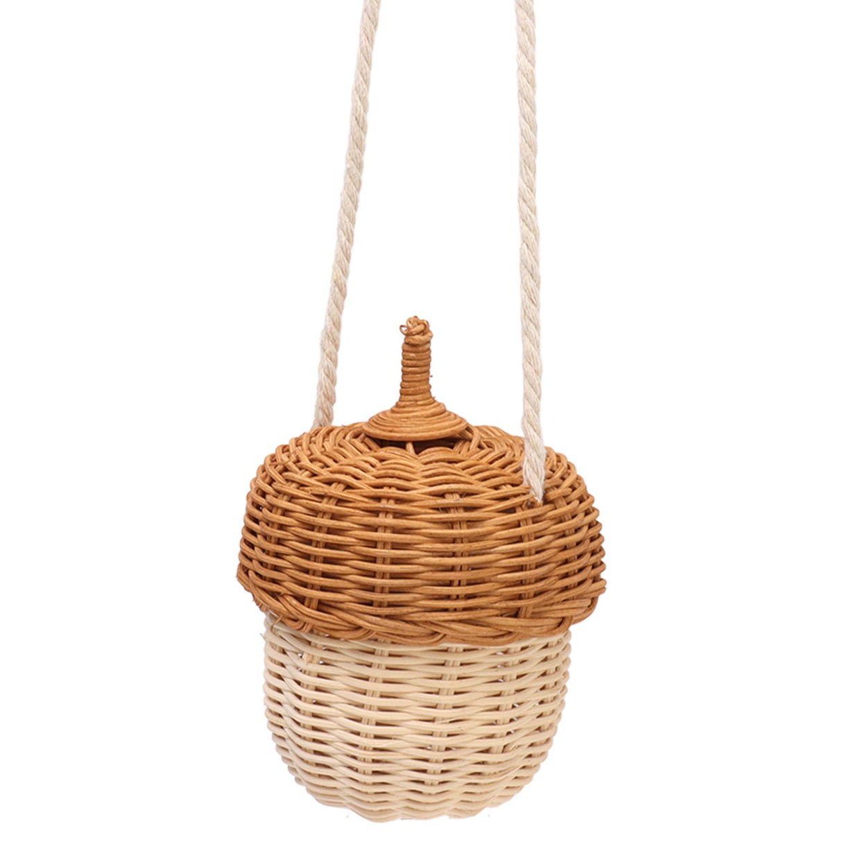 Kids Rattan Storage Basket Hand Woven Decorative Acorn Shaped Basket Bag for Boys Girls Photography Props Small Shoulder Bag