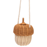 Kids Rattan Storage Basket Hand Woven Decorative Acorn Shaped Basket Bag for Boys Girls Photography Props Small Shoulder Bag