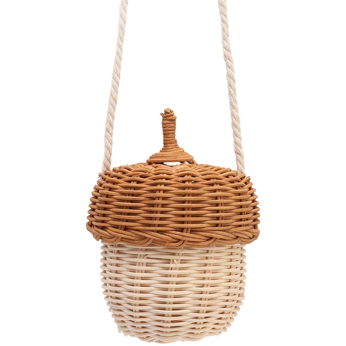 Kids Rattan Storage Basket Hand Woven Decorative Acorn Shaped Basket Bag for Boys Girls Photography Props Small Shoulder Bag