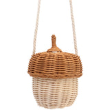 Kids Rattan Storage Basket Hand Woven Decorative Acorn Shaped Basket Bag for Boys Girls Photography Props Small Shoulder Bag