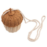 Kids Rattan Storage Basket Hand Woven Decorative Acorn Shaped Basket Bag for Boys Girls Photography Props Small Shoulder Bag
