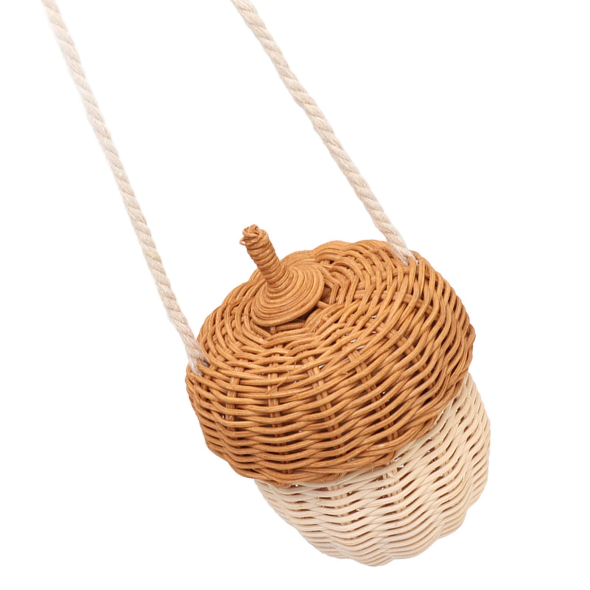 Kids Rattan Storage Basket Hand Woven Decorative Acorn Shaped Basket Bag for Boys Girls Photography Props Small Shoulder Bag