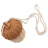 Kids Rattan Storage Basket Hand Woven Decorative Acorn Shaped Basket Bag for Boys Girls Photography Props Small Shoulder Bag