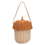 Kids Rattan Storage Basket Hand Woven Decorative Acorn Shaped Basket Bag for Boys Girls Photography Props Large Handbag