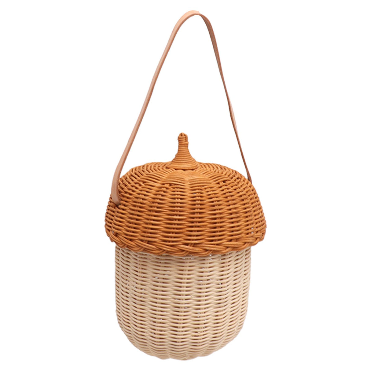 Kids Rattan Storage Basket Hand Woven Decorative Acorn Shaped Basket Bag for Boys Girls Photography Props Large Handbag