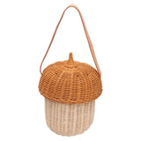 Kids Rattan Storage Basket Hand Woven Decorative Acorn Shaped Basket Bag for Boys Girls Photography Props Large Handbag - Top-Down View
