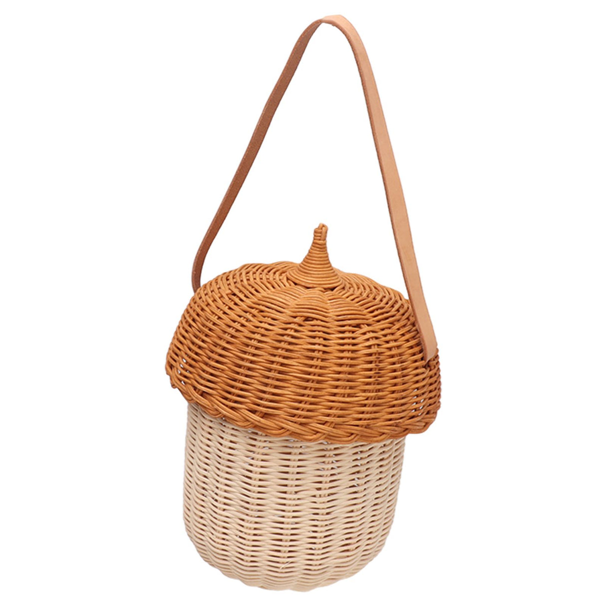 Kids Rattan Storage Basket Hand Woven Decorative Acorn Shaped Basket Bag for Boys Girls Photography Props Large Handbag